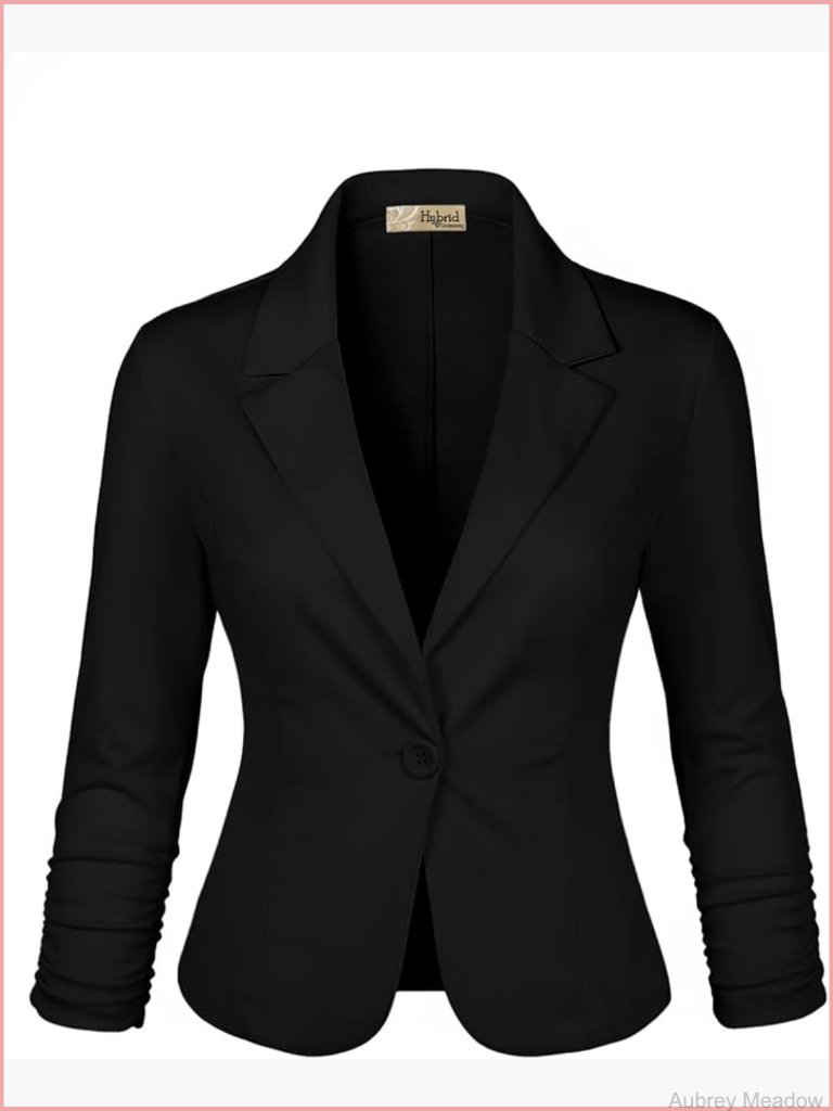 Lightweight Stretch Ponte Cardigan Blazer Jacket 3/4 Sleeve Casual Office